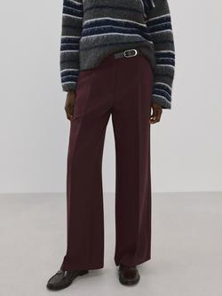 Mango Mid Rise Belted Tailored Trousers, Wine