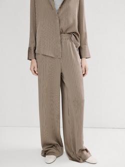 Mango Stripe Wide Leg Trousers, Taupe, Taupe