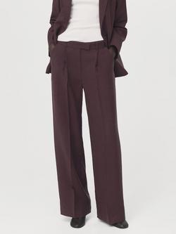Mango Low Rise Pleated Wide Leg Trousers, Plum, Plum