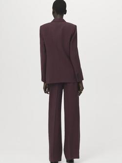 Mango Low Rise Pleated Wide Leg Trousers, Plum - view 2, Plum