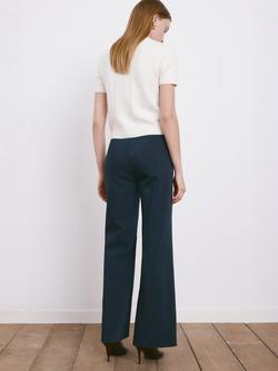 Mango Mid Rise Tailored Wide Leg Trousers, Navy - view 2, Navy