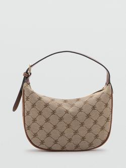 Mango Signature Motif Crescent Shoulder Bag, Brown, Brown
