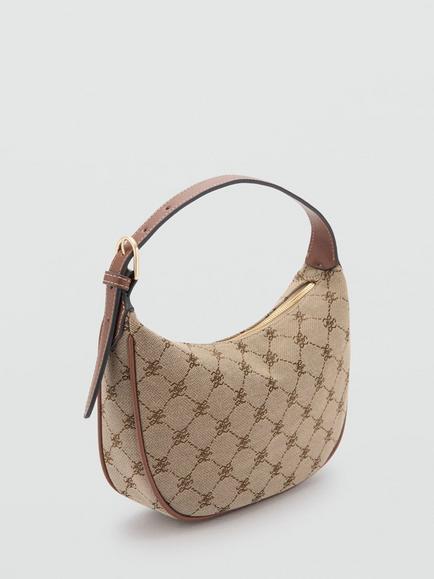 Mango Signature Motif Crescent Shoulder Bag, Brown - view 2, Brown