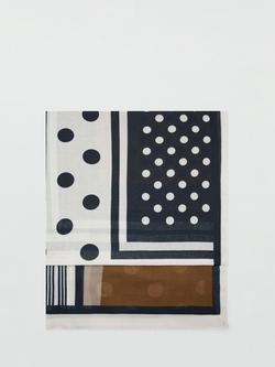 Mango Stripe Spot Fringed Scarf, Brown, Brown