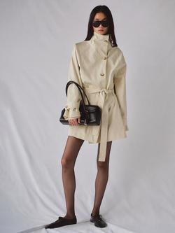 Mango Funnel Neck Belted Trench Coat, Raw, Raw