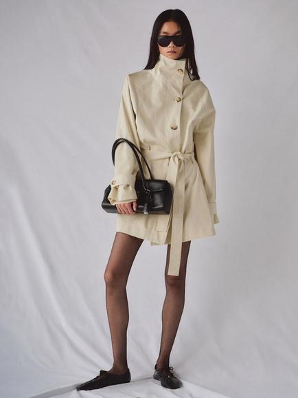 Mango Funnel Neck Belted Trench Coat, Raw, Raw