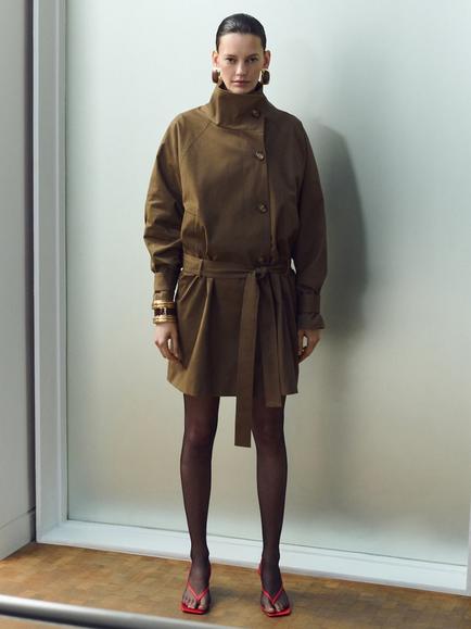 Mango Funnel Neck Belted Trench Coat, Taupe, Taupe