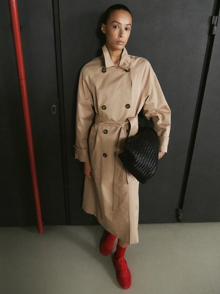 Mango Double Breasted Belted Trench Coat, Beige, Beige