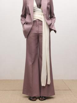 Mango High Rise Wool Blend Wide Leg Trousers, Pink, Pink