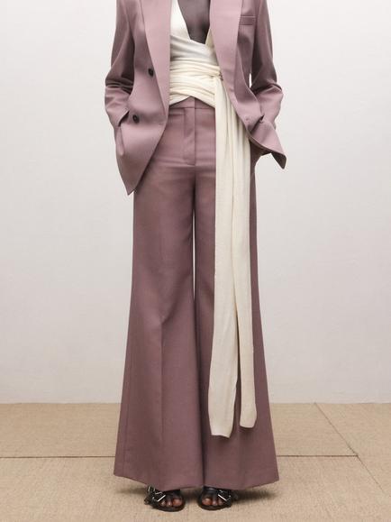 Mango High Rise Wool Blend Wide Leg Trousers, Pink, Pink