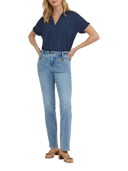 NYDJ Marilyn Straight Leg Jeans With Front Button Patch Pockets, Mist Springs