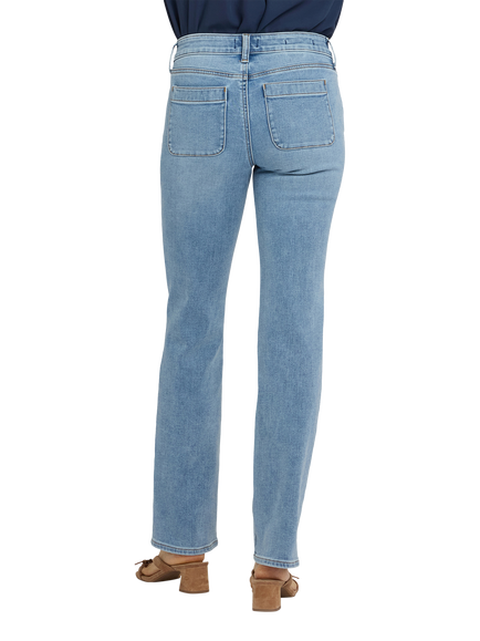 NYDJ Marilyn Straight Leg Jeans With Front Button Patch Pockets - view 2, Mist Springs