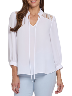 NYDJ Lorelei Lace Yoke Blouse, Optic White, Optic White
