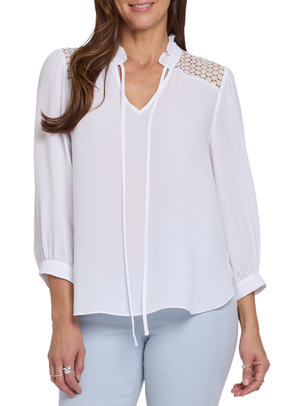 NYDJ Lorelei Lace Yoke Blouse, Optic White, Optic White
