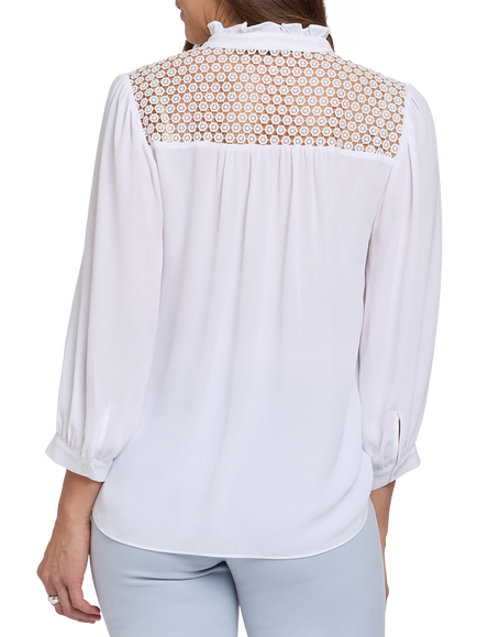 NYDJ Lorelei Lace Yoke Blouse, Optic White - view 2, Optic White