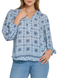 NYDJ Geometric Puff Sleeve Top, Azure Sky, Azure Sky