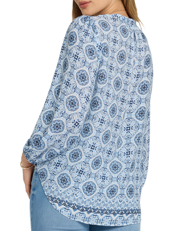 NYDJ Geometric Puff Sleeve Top, Azure Sky - view 2, Azure Sky