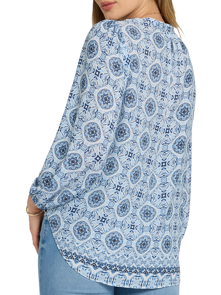 NYDJ Geometric Puff Sleeve Top, Azure Sky - view 2, Azure Sky