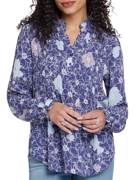 NYDJ Floral Pleated Front Tunic Top, Poppy's At Dusk, Poppy's At Dusk