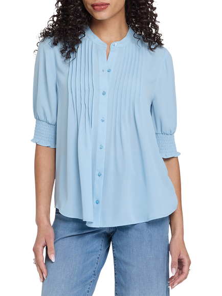 NYDJ Pleated Short Sleeved Blouse, Starlight, Starlight