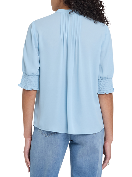 NYDJ Pleated Short Sleeved Blouse, Starlight - view 2, Starlight