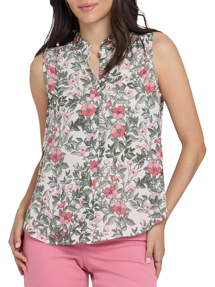 NYDJ Ruffle Neck Primrose Garden Top, Primrose Garden, Primrose Garden