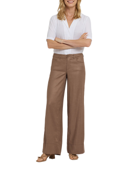 NYDJ Wide Leg Linen Blend Trousers, Toasted Coconut, Toasted Coconut