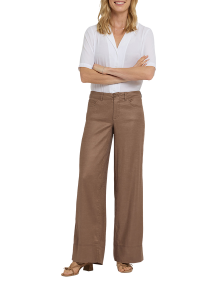 NYDJ Wide Leg Linen Blend Trousers, Toasted Coconut, Toasted Coconut