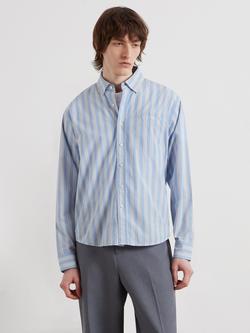Farah Haskins Archive Cotton Regular Fit Stripe Shirt, Sky Blue, Sky Blue