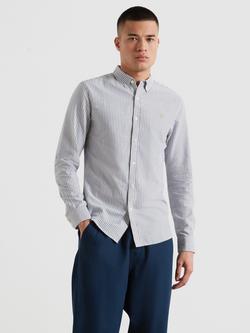 Farah Cotton Brewer Long Sleeve Slim Fit Stripe Shirt, True Navy, True Navy