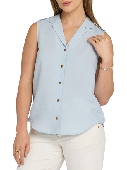 NYDJ Gabrielle Sleeveless Linen Rich Vest, Blue Clover
