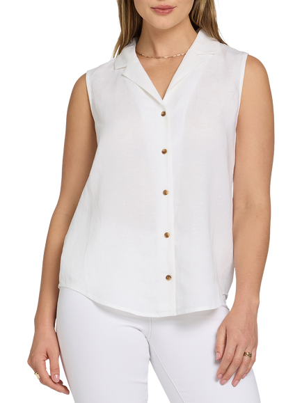NYDJ Gabrielle Sleeveless Linen Rich Vest, Optic White