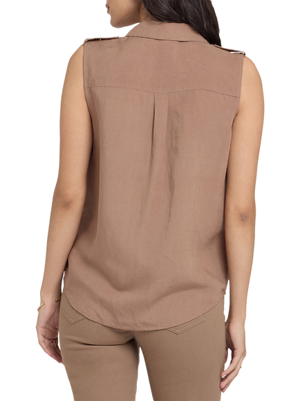 NYDJ Gabrielle Linen Rich Sleeveless Shirt, Toasted Coconut - view 2, Toasted Coconut