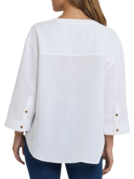 NYDJ Maggie Oversized Linen Rich Shirt, Optic White - view 2, Optic White