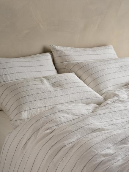 Bedfolk 100% Linen Stripe Bedding, White/Grey, White/Grey