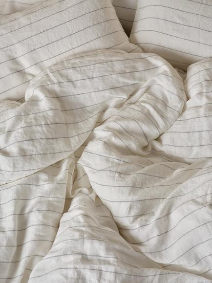 Bedfolk 100% Linen Stripe Bedding, White/Grey - view 2, White/Grey