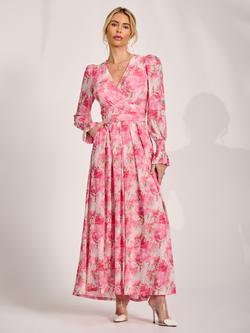 Jolie Moi Dip Hem Mesh Maxi Dress, Pink