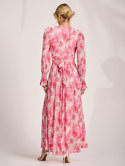 Jolie Moi Dip Hem Mesh Maxi Dress - view 2, Pink