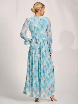 Jolie Moi Dip Hem Mesh Maxi Dress - view 2, Blue