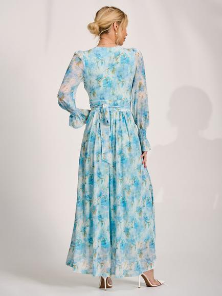 Jolie Moi Dip Hem Mesh Maxi Dress - view 2, Blue