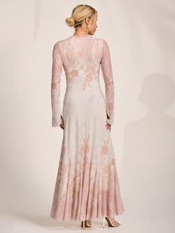 Jolie Moi Floral Godet Mesh Maxi Dress - view 2, Taupe
