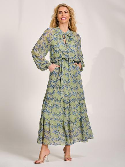 Jolie Moi Tie Front Drape Dress, Green/Multi