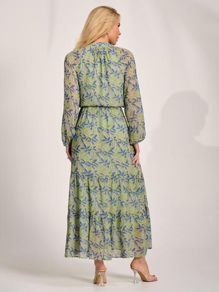 Jolie Moi Tie Front Drape Dress - view 2, Green/Multi