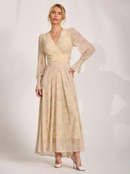 Jolie Moi V-Neck Abstract Maxi Dress, Yellow, Yellow