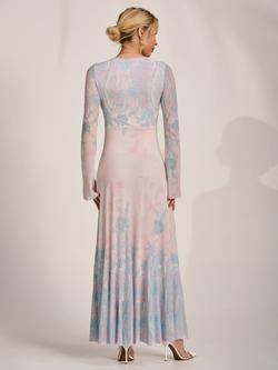 Jolie Moi Godet Mesh Maxi Dress, Blue/Multi - view 2, Blue/Multi