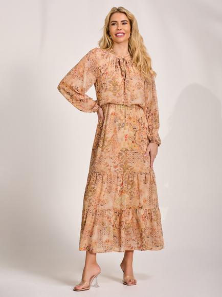 Jolie Moi Tie Front Drape Dress, Orange/Multi
