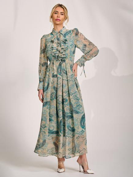 Jolie Moi Paisley Ruffle Maxi Dress, Teal, Teal