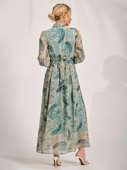 Jolie Moi Paisley Ruffle Maxi Dress, Teal - view 2, Teal