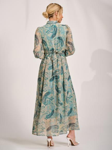Jolie Moi Paisley Ruffle Maxi Dress, Teal - view 2, Teal