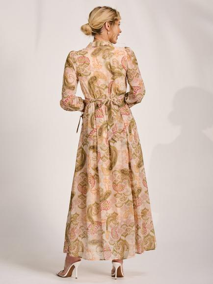 Jolie Moi Paisley Ruffle Shirt Dress, Beige - view 2, Beige